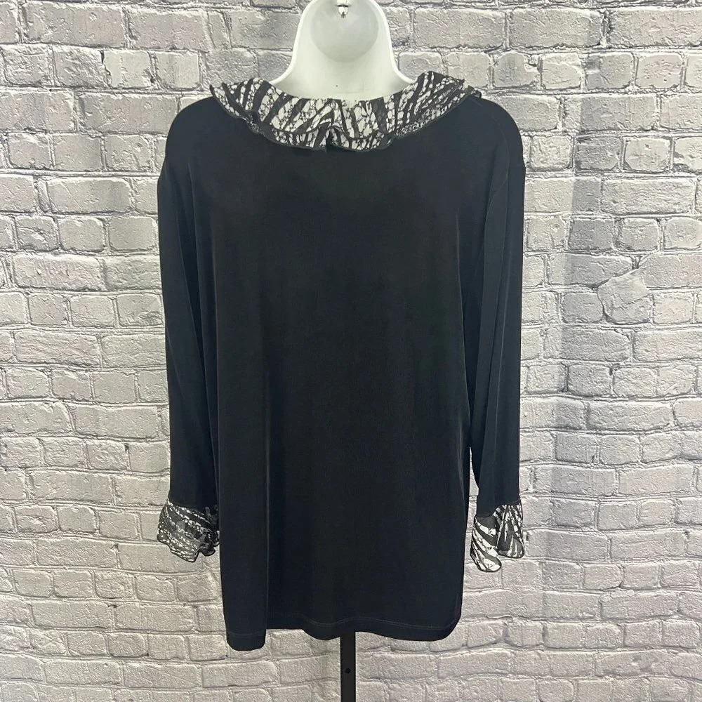 Chico's Travelers Shirt Slinky V-Neck Ruffle Trim Black Size 3 XL 16 - Picture 2 of 8